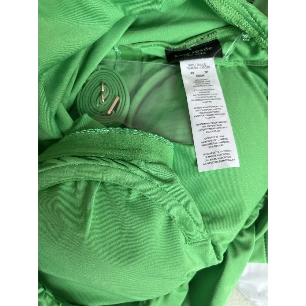 New KATE SPADE Sz XS Ruffle One Piece Green Swimsuit Strap Liner Fern Moss NWOT